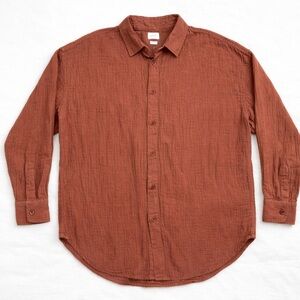 Wilfred Free Crinkle Cotton Rust Button Down Blouse S Lightweight Boho
